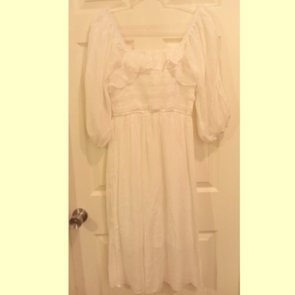 Summer Fun!  Women's White Sundress with Open Shoulder and Bowtie  Size PM - Picture 3 of 5